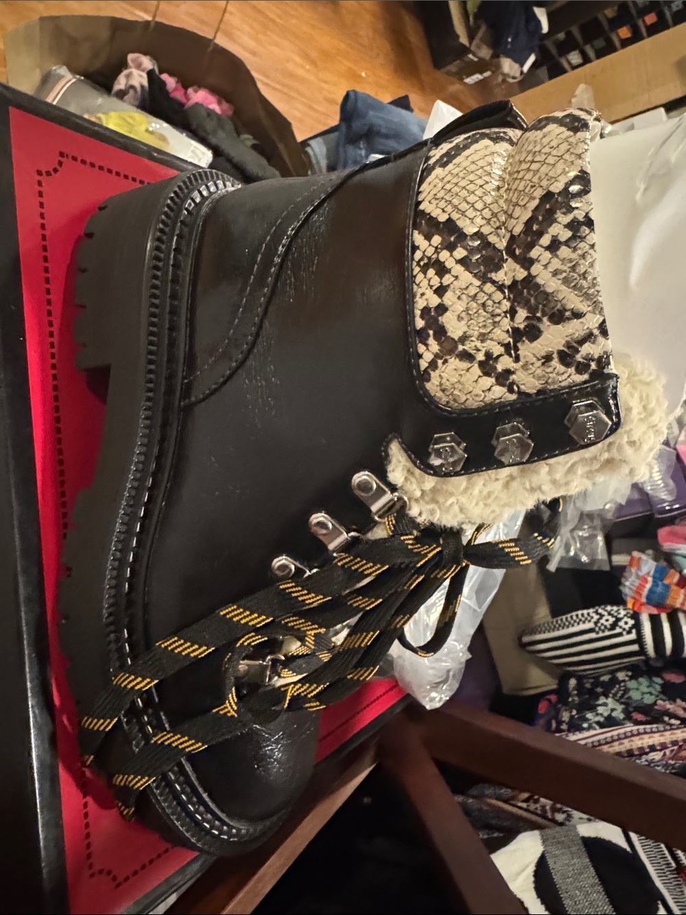 Circus by Sam Edelman Black Ankle Boot with Snake-Print Accent